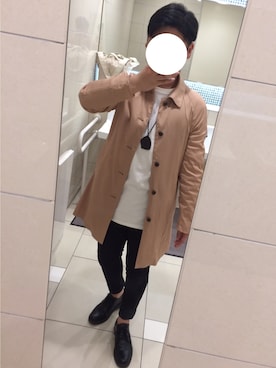 「アイテム（ステンカラーコート、ピンク系）」を使った、てつさん（メンズ・164cm）の春コーディネート