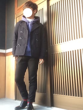「大学生」｜「アイテム（ピーコート）」を使った、てつさん（メンズ・164cm）の冬コーディネート