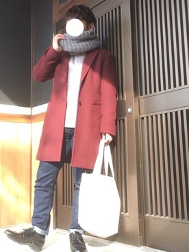 「シャギー」｜「アイテム（チェスターコート）」を使った、てつさん（メンズ・164cm）の冬コーディネート