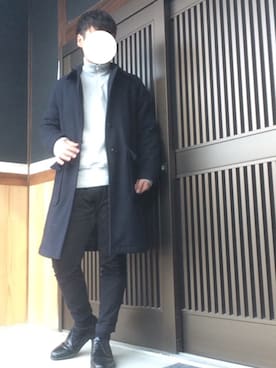 「スエット」｜「アイテム（ステンカラーコート）」を使った、てつさん（メンズ・164cm）の冬コーディネート