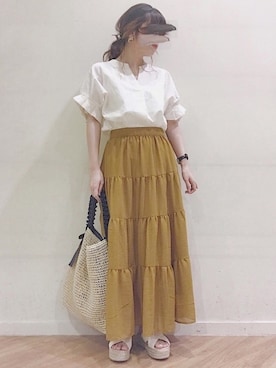 「マスタード」｜「アイテム（その他）」を使った、めのさん（レディース・151cm）の夏コーディネート