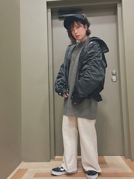 「ボア」｜「アイテム（MA-1）」を使った、めのさん（レディース・151cm）の秋コーディネート