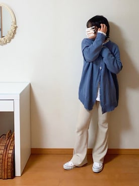 「WHO'S WHO gallery（フーズフーギャラリー）のダメージマルチウェイニット（ニット/セーター、グレー系）」を使った、𝕂𝕒𝕋（きゃっと）さん（レディース・150cm）の秋コーディネート