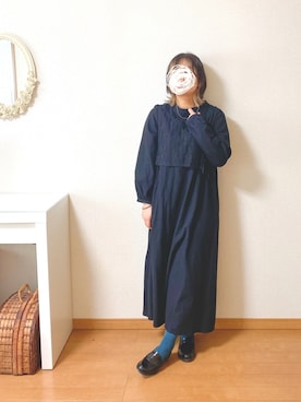 「sakishimatokyo（サキシマトーキョー）の【ZOZO限定】サキシマamp「ワンピーストレースノベスト」（ワンピース、ブラック系）」を使った、𝕂𝕒𝕋（きゃっと）さん（レディース・150cm）の冬コーディネート