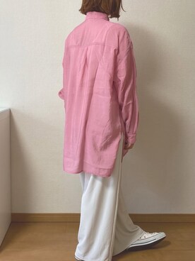 「tiptop（ティップトップ）のシアーBIGシャツ（シャツ/ブラウス、ピンク系）」を使った、𝕂𝕒𝕋（きゃっと）さん（レディース・150cm）の夏コーディネート