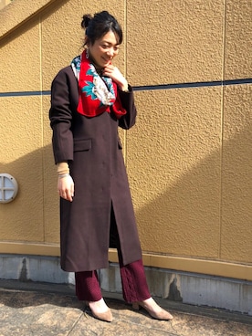 「Johnbull Private labo（ジョンブルプライベートラボ）のアイテム（チェスターコート）」を使った、MAIさん（レディース・163cm）の秋コーディネート