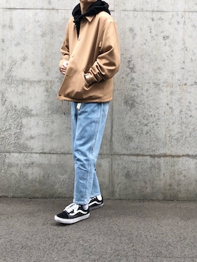 「EN ROUTE（アンルート）のアイテム（デニムパンツ）」を使った、CYGさん（メンズ・178cm）の春コーディネート