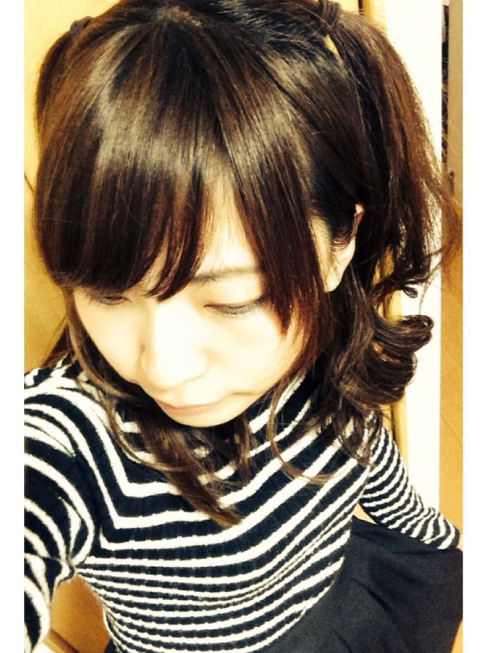 「ミサミサ風、調子のりました、おなかがたれぱっなし、ボーダー」｜「WCのアイテム（ニット/セーター、ブラック系）」を使った、おなかがたれぱんだ⊿さん（レディース・150cm）の秋コーディネートの1枚目の写真