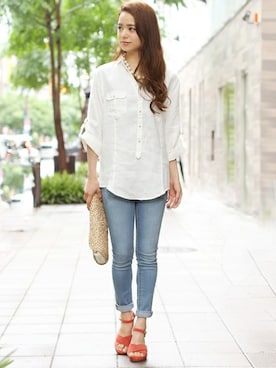 「スキッパーシャツ」｜フェリーニさん（レディース・156cm）の冬コーディネート