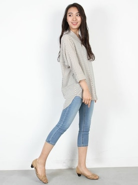 「アイテム（チュニック、ベージュ系）」を使った、フェリーニさん（レディース・167cm）の夏コーディネート