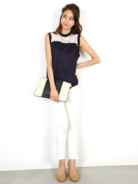 「ネイビー×ホワイト」｜フェリーニさん（レディース・166cm）の夏コーディネート