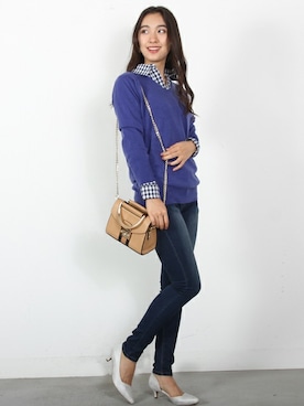 「ギンガムチェックシャツ」｜フェリーニさん（レディース・167cm）の秋コーディネート