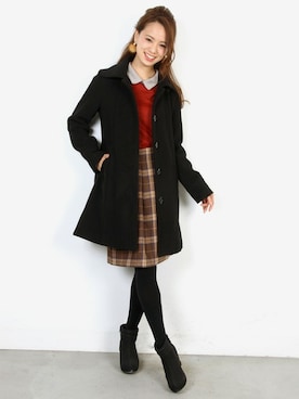 「黒コート」｜フェリーニさん（レディース・156cm）の冬コーディネート