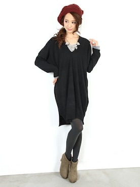 「アイテム（ワンピース、ピンク系）」を使った、フェリーニさん（レディース・156cm）の冬コーディネート