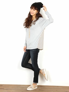 「アイテム（チュニック）」を使った、フェリーニさん（レディース・166cm）の春コーディネート