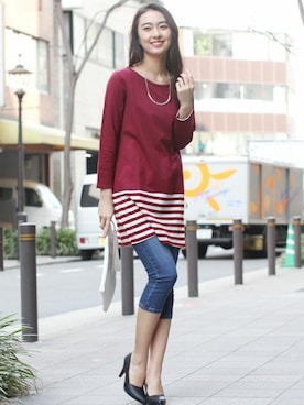 「アイテム（レッド系）」を使った、フェリーニさん（レディース・167cm）の春コーディネート