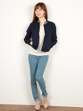 「ビジュー」｜「アイテム（ブルゾン）」を使った、フェリーニさん（レディース・162cm）の秋コーディネート