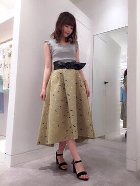 miri♡さんの「スクエア刺繍シャンタンフレアスカート◆」を使ったコーディネート