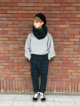 「PUNYUS（プニュズ）のアイテム（ハンチング/ベレー帽）」を使った、なかにしりくさん（メンズ・166cm）の冬コーディネート