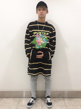 「PUNYUS（プニュズ）のアイテム（ワンピース/ドレス）」を使った、なかにしりくさん（メンズ・166cm）の冬コーディネート