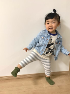 「西松屋」｜「アイテム（デニムジャケット）」を使った、OSO_ITSU*さん（キッズ・80cm）の春コーディネート