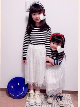 「アイテム（カチューシャ、ホワイト系）」を使った、a＊さん（キッズ・100cm）の春コーディネート