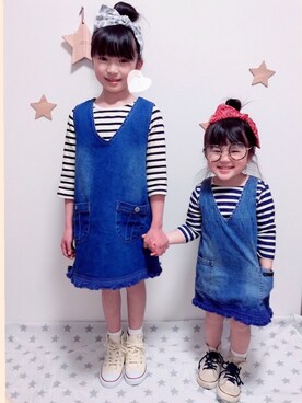 「アイテム（カチューシャ、ホワイト系）」を使った、a＊さん（キッズ・100cm）の春コーディネート
