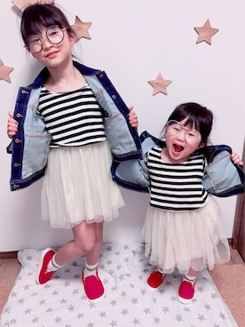 「チュールスカート」｜「アイテム（オールインワン・サロペット）」を使った、a＊さん（キッズ・100cm）の春コーディネート