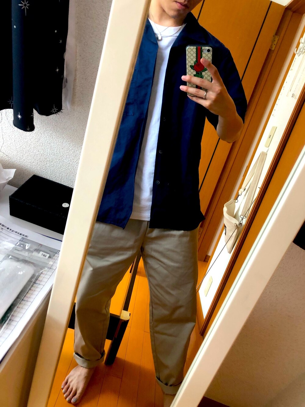 「ゆるコーデ、お洒落さんとつながりたい」｜「UNIQLOのアイテム（シャツ/ブラウス、ブルー系）」を使った、ゆうさん（メンズ・167cm）の夏コーディネートの1枚目の写真