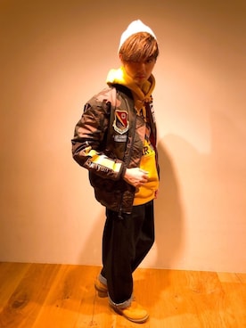 「EDWIN」｜「アイテム（MA-1）」を使った、だいちゃんさん（メンズ・173cm）の秋コーディネート