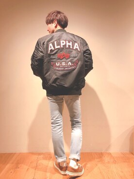 「EDWIN」｜「アイテム（MA-1）」を使った、だいちゃんさん（メンズ・173cm）の冬コーディネート