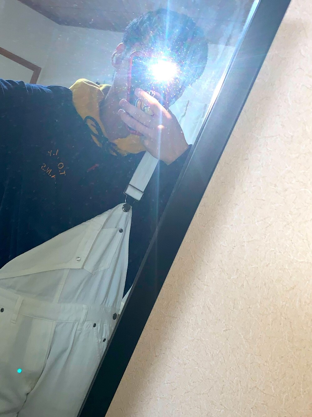 「カジュアル、秋のコーデ、おしゃれさんと繋がりたい、いいね、save、フォローお願いします🤑、オーバーオール」｜「tommy jeansのコントラスト カラー フード パーカー（パーカー、ブルー系）」を使った、黒スキニー履かないさん（メンズ・167cm）の夏コーディネートの1枚目の写真