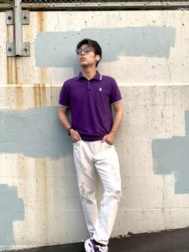 メンズのポロシャツ パープル 紫色系 コーディネート Zozotown