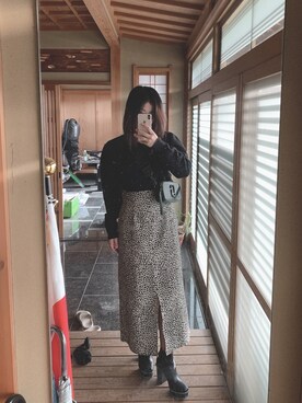「Bershka（ベルシュカ）のアイテム（ニット/セーター、ブラック系）」を使った、はーさん（レディース・163cm）の秋コーディネート