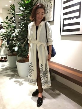 「クルーネック」｜「アイテム（シャツワンピース）」を使った、BARNYARDSTORM本部さん（レディース・158cm）の秋コーディネート