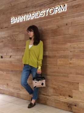 「マスタードイエロー」｜「アイテム（スリッポン）」を使った、BARNYARDSTORM本部さん（レディース・157cm）の秋コーディネート