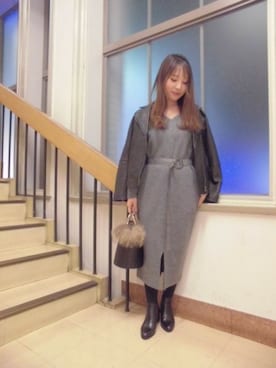 「同色コーデ」｜「アイテム（ライダースジャケット）」を使った、BARNYARDSTORM本部さん（レディース・153cm）の冬コーディネート