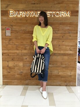 「イエローコーデ」｜「アイテム（スリッポン）」を使った、BARNYARDSTORM本部さん（レディース・170cm）の春コーディネート