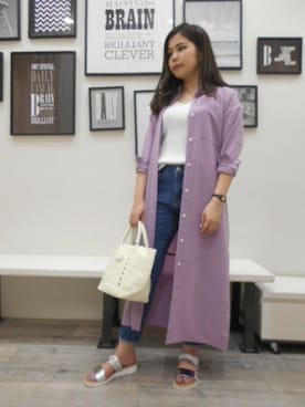 「リブニット」｜「アイテム（シャツワンピース）」を使った、BARNYARDSTORM本部さん（レディース・156cm）の春コーディネート