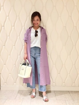 「Tシャツ×デニム」｜「アイテム（シャツワンピース）」を使った、BARNYARDSTORM本部さん（レディース・156cm）の春コーディネート