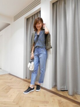 「ボーダー×デニム」｜「アイテム（ジャケット/アウター）」を使った、BARNYARDSTORM本部さん（レディース・170cm）の夏コーディネート
