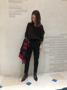 「ブラウンニット」｜「アイテム（ブーティ）」を使った、BARNYARDSTORM本部さん（レディース・158cm）の秋コーディネート