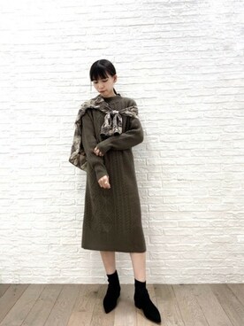 「ケーブルニット」｜「アイテム（ブーティ）」を使った、BARNYARDSTORM本部さん（レディース・159cm）の冬コーディネート