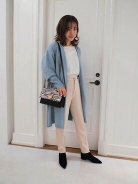 「ブルーニット」｜「アイテム（ブーティ）」を使った、BARNYARDSTORM本部さん（レディース・160cm）の冬コーディネート
