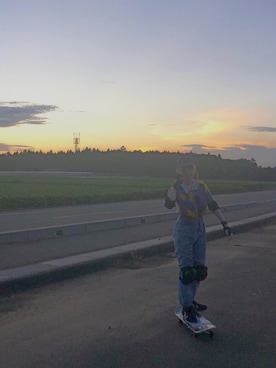 「古着のアイテム（シャツ/ブラウス、ブルー系）」を使った、さいさん（レディース・165cm）の夏コーディネート