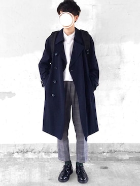 「ノーカラーシャツ」｜「アイテム（トレンチコート）」を使った、SHOTA / しょうたさん（メンズ・165cm）の秋コーディネート