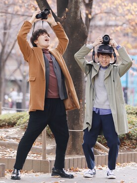 「MAISON KITSUNE」｜「アイテム（トレンチコート）」を使った、SHOTA / しょうたさん（メンズ・165cm）の冬コーディネート