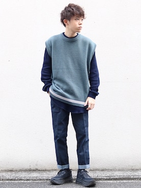 ニット セーターを使った ワッフルクルーネックｔ のメンズ人気ファッションコーディネート Wear