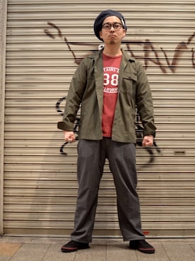 「SCHOTT」｜「アイテム（ミリタリージャケット）」を使った、kawakamiさん（メンズ・171cm）の春コーディネート