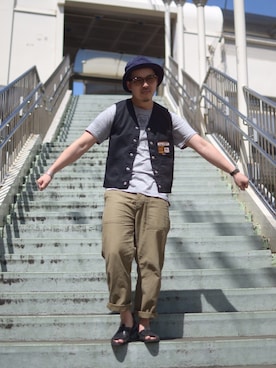 「schott(ショット)のアイテム(ベスト)」を使った、kawakamiさん(メンズ・171cm)の夏コーディネート